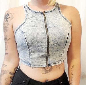Charlotte Russe Denim Zip Up Crop